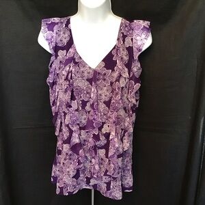 Elle Purple Ruffled Flutter Sleeve Blouse